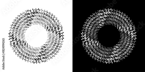 Dynamic abstract spiral sound wave rhythm lines. Circular spiral sound wave rhythm of lines. Circular futuristic abstract lines, black and white background.	