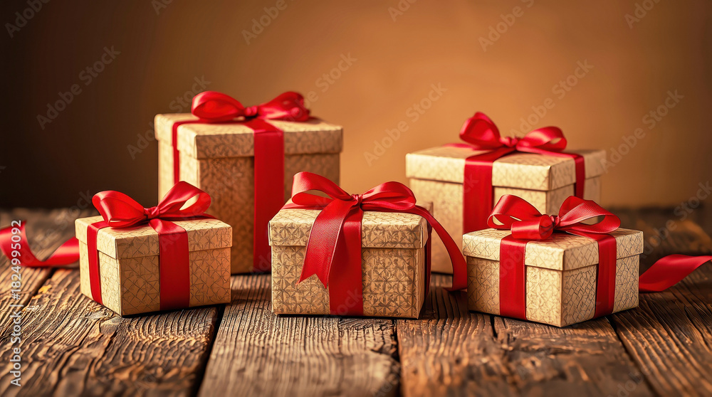 Fototapeta premium christmas gift boxes with red ribbon