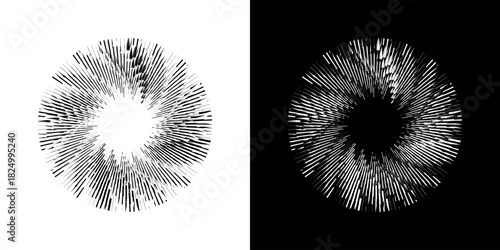 Dynamic abstract spiral sound wave rhythm lines. Circular spiral sound wave rhythm of lines. Circular futuristic abstract lines, black and white background.	