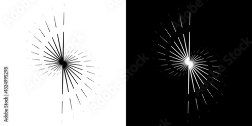 Dynamic abstract spiral sound wave rhythm lines. Circular spiral sound wave rhythm of lines. Circular futuristic abstract lines, black and white background.	