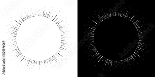 Dynamic abstract spiral sound wave rhythm lines. Circular spiral sound wave rhythm of lines. Circular futuristic abstract lines, black and white background.	