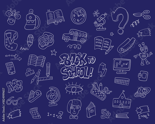 School education doodle set , hand drawn pencil drawings background

