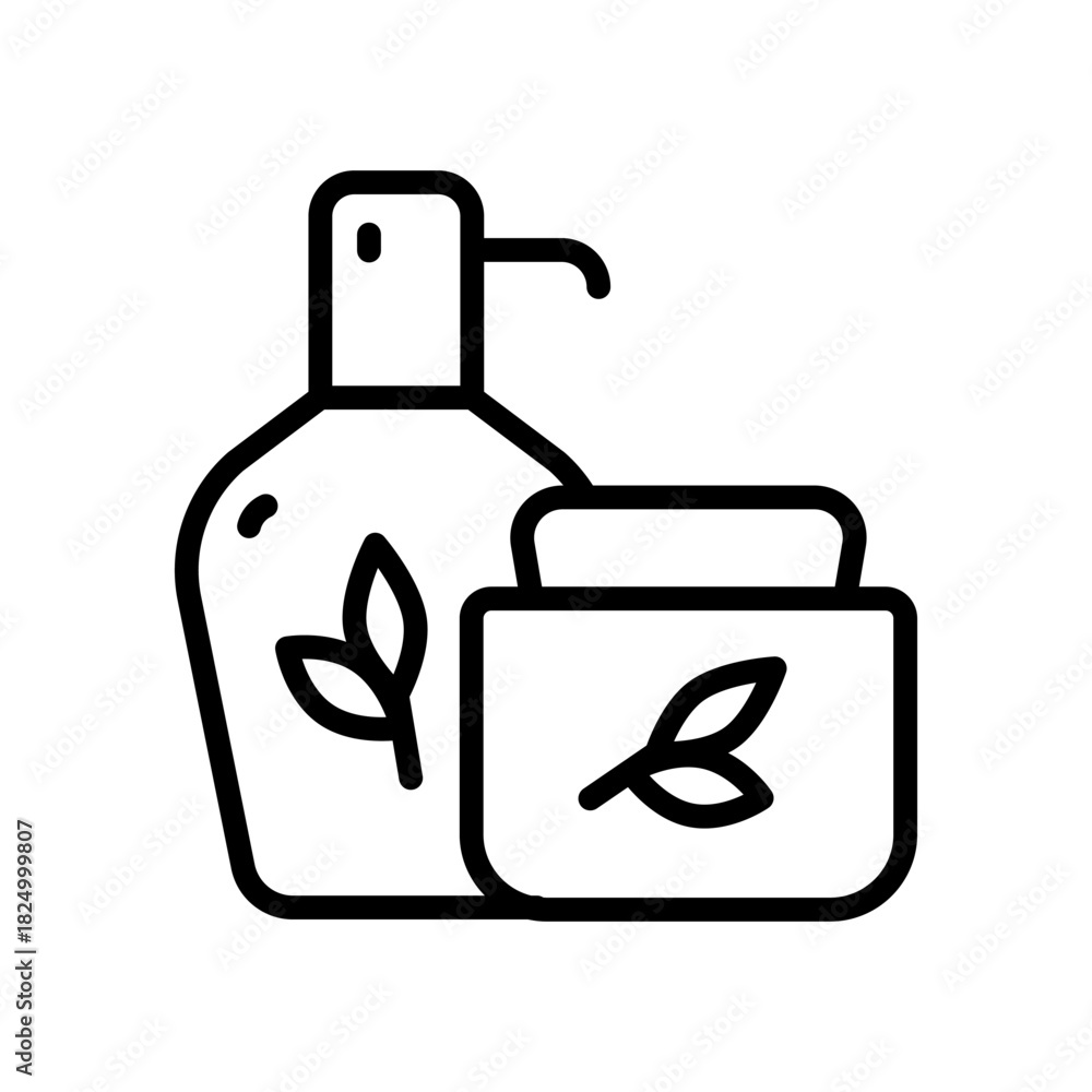 Obraz premium Natural cosmetics outline icon. Cream jar, container, bio skin care, body, face skin cream, moisturizer lotion. Paraben free. Organic cosmetics symbol. Vector isolated illustration.