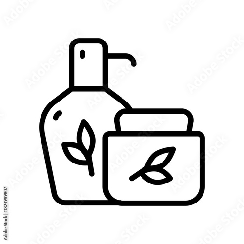 Natural cosmetics outline icon. Cream jar, container, bio skin care, body, face skin cream, moisturizer lotion. Paraben free. Organic cosmetics symbol. Vector isolated illustration.