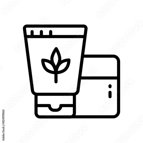 Organic cosmetics symbol. Natural cosmetics outline icon. Cream jar, container, bio skin care, body, face skin cream, moisturizer lotion. Paraben free. Vector isolated illustration.