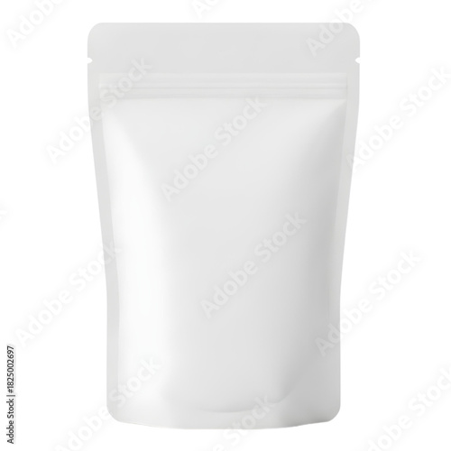 Blank White Stand-Up Pouch Mockup with Zipper for Product Packaging - Transparent Background