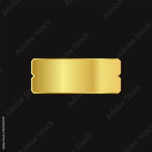 Label golden ticket with metallic gradient. Premium vector coupon template on dark background. Perfect for design, invitations and promotions. 