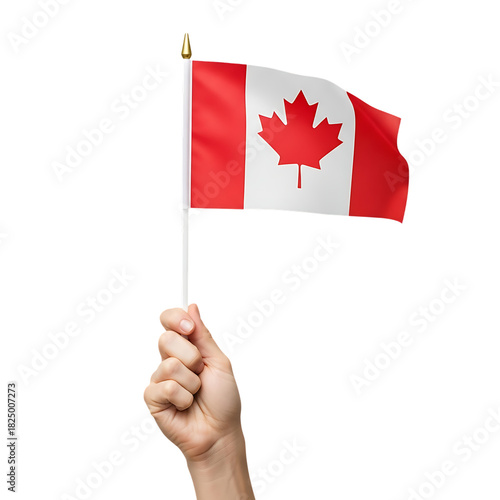 Hand Holding a Small Waving Canadian Flag – Symbol of Canada, Patriotism, National Celebration, Independence, and Cultural Identity