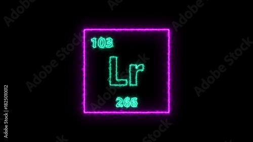 Lawrencium - periodic table element symbol hologram, chemical element Periodic Table, atomic weight element number ,glowing on black background in 4K.