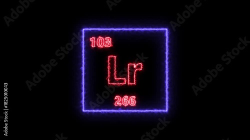 Lawrencium - periodic table element symbol hologram, chemical element Periodic Table, atomic weight element number ,glowing on black background in 4K.
