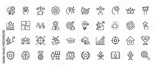 Business and success line icon set. Vector pictograms of achievement, target, rating, goal, and aspiration, thin linear illustration.