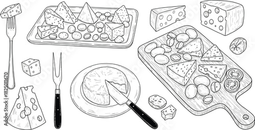 Delicious Cheese Platter Assortment with Various Types of Cheese, Crackers, and Grapes