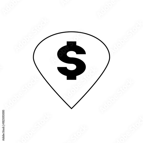 Dollar sign inside a location pin icon representing financial location and investment opportunities in the area