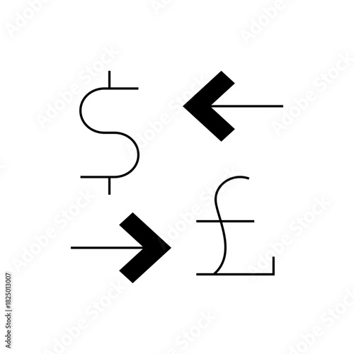 Dollar sign pound symbol with black arrows pointing left and right representing currency exchange concept