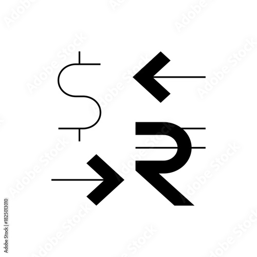 Dollar symbol with arrows and rupee symbol indicating financial transactions and currency exchange concept