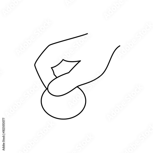 Illustration of a hand holding a round object with fingers curved in a pinching gesture on white background