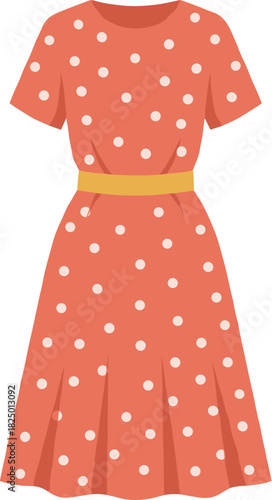 Cute orange polka dot summer dress with a yellow belt.