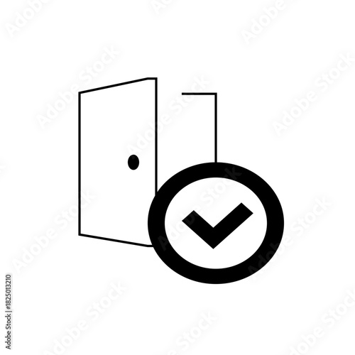 An open door with a doorknob and a checkmark in a circle indicating access granted or a successful entry