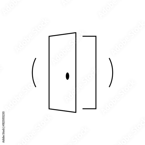 Illustration of a slightly open door with a doorknob and curved lines indicating movement or sound around it