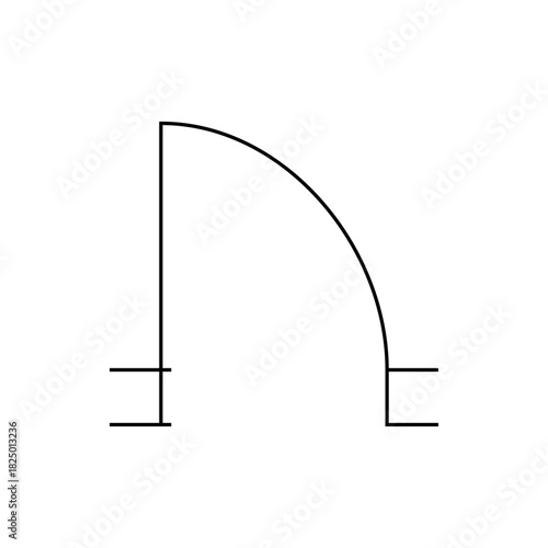 Architectural floor plan symbol illustrating a swinging door with a quarter circle arc and door jambs