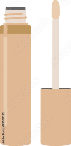 Beige liquid concealer makeup in a tube with its brush applicator.