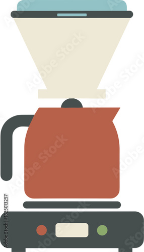 Flat vector icon of a pour over coffee maker with dripper and carafe on a digital scale.