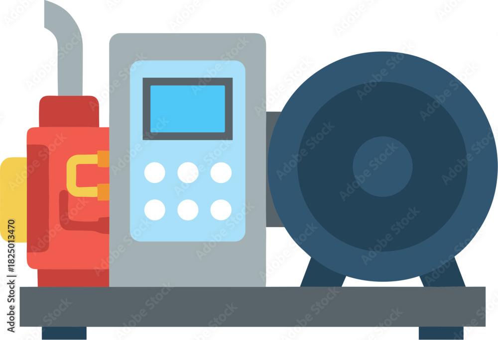 Fototapeta premium Industrial electric power generator with digital control panel vector illustration.