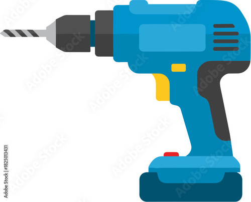 Blue cordless power drill tool vector illustration isolated on white.