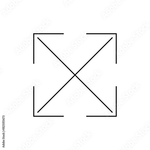 Outline illustration of a maximize icon with arrows pointing outwards from a central crossing point area