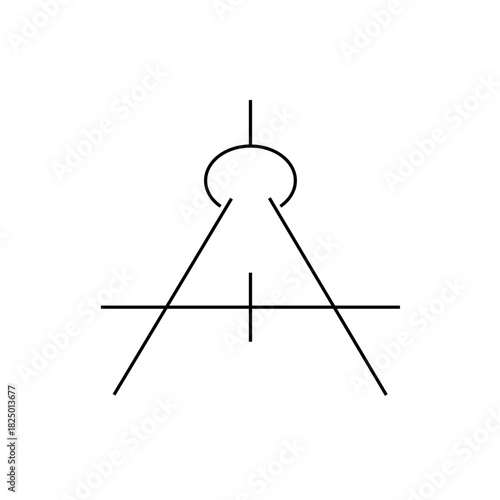 Abstract geometric shape with triangle base, horizontal line, vertical line, and semicircle on top is shown