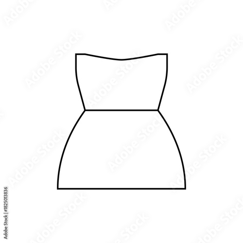 Illustration of a simple strapless dress with a fitted bodice and a flared skirt on a white background