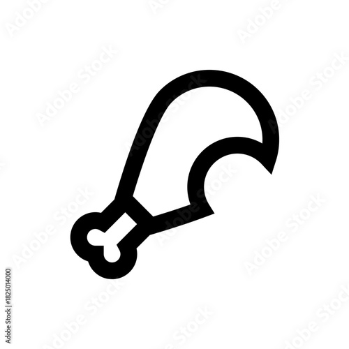 Illustration of a simple black outline drawing of a chicken leg on a white isolated background design element