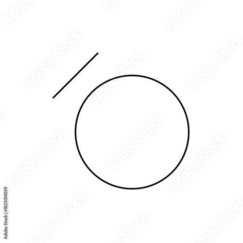 Minimalist graphic depicting a simple circle with a diagonal line positioned above it on a white background