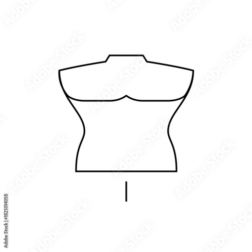 Illustration of a white mannequin torso with a stand, presented in a minimalist outline style drawing