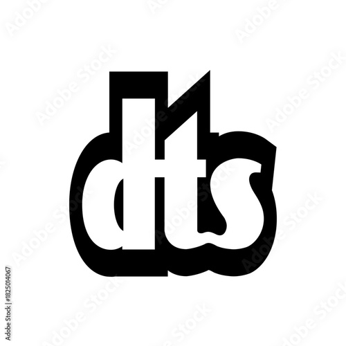 Illustration of the dts logo with a black outline and white letters on a white background image view