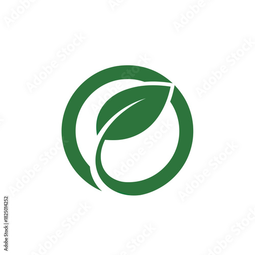 Green Leaf in Circle Logo Design Concept.