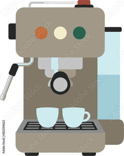 Modern espresso machine with two cups vector illustration.