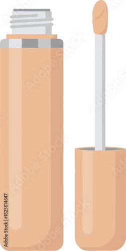 Liquid concealer makeup in an open tube with an applicator wand isolated on a white background.
