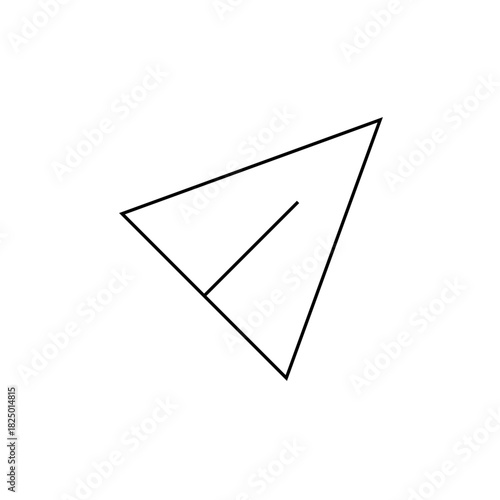 Simple outline drawing of a paper airplane with a single wing line on a plain white background image view