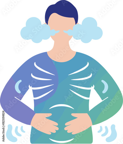 Vector illustration of a person practicing deep diaphragmatic breathing exercise for relaxation.