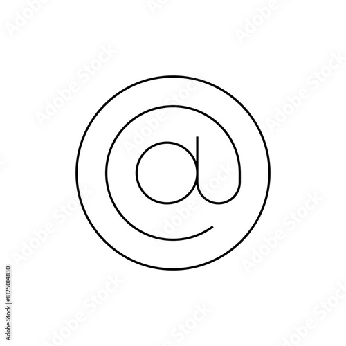 A minimalist line drawing of an at symbol enclosed within a circle on a white background image design