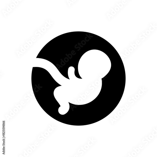 Silhouette of a fetus inside a black circle representing pregnancy and prenatal development illustration art