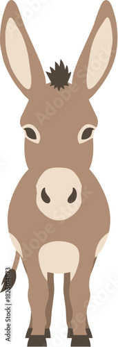 Cute brown cartoon donkey character standing and looking forward.