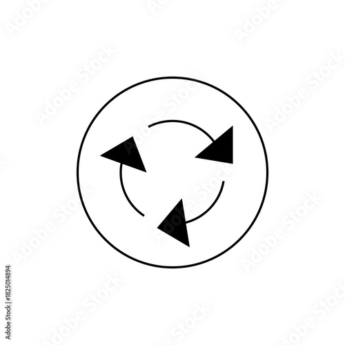 Three black arrows arranged in a circular pattern inside a circle outline on a white background design element