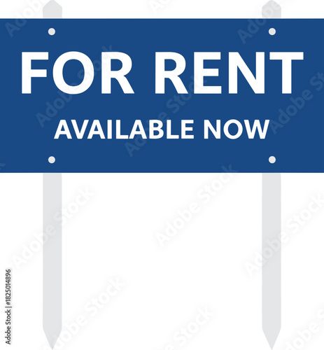 Blue for rent available now real estate sign isolated on a white background.