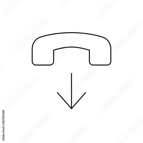 Outline icon of a phone receiver hanging up or disconnecting with an arrow pointing downward in white