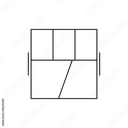 Simple line drawing of a three seater sofa with armrests and a dividing line on the seat cushion area