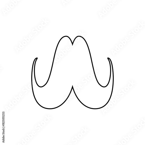 Illustration of a handlebar mustache with curled ends in a simple black outline on a white background