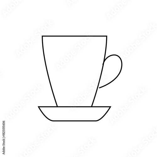 A simple line drawing of a coffee cup with a handle sitting on a saucer in a minimalist style art