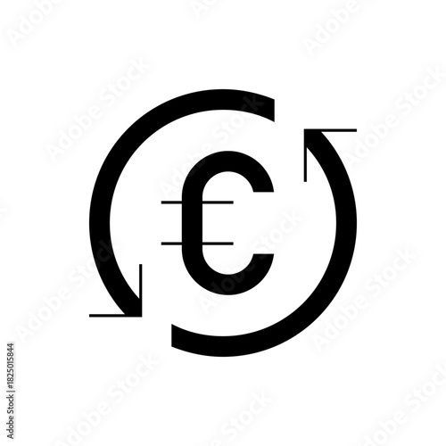 Black euro symbol with two horizontal lines inside a circle with arrowheads on each open end of it
